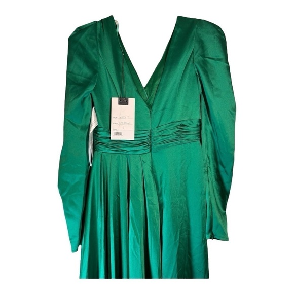 Mac Duggal Faux Wrap Ling Sleeve A Line Gown in Emerald Green Size 4 NWT - Picture 5 of 6